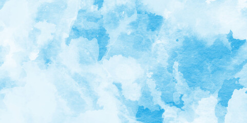 Pastel blue paper texture pattern background with space,This watercolor design with watercolor texture on white background,Artistic blue watercolor splash,Bright painted sky blue watercolor background