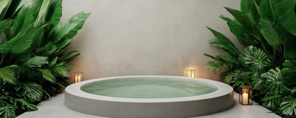 Private outdoor hot tub surrounded by greenery and candlelight, intimate spa moment