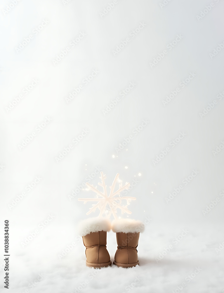 Aufkleber a minimalist snowflake photo with glowing boots sits isolated against a white background for creativ