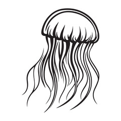 Black vintage silhouette jellyfish icon logotype and vector illustration, Jellyfish vector for logo or icon, coloring page for kids, line art, black and white