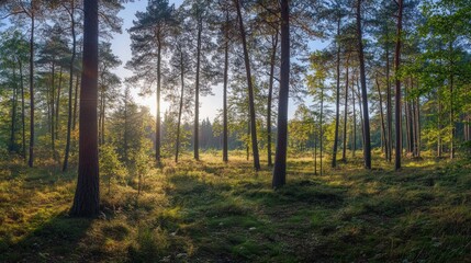 Naklejka premium Sunlit Forest Pathway