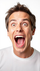 Excited Person in Vibrant Clothes and Joyful Expressions: Colorful Portrait on White Backgrounds for Stock Photography