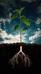 plants growing in the land, close-up,Individual,cross-section, plant, root,Meridians, absorbing nutrients,transporting nutrients,Real scene, 