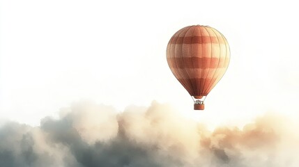 Naklejka premium Colorful hot air balloon soaring through the clouds on a sunny day with a bright blue sky in the background