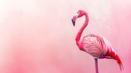 Naklejka premium A vibrant pink flamingo stands elegantly against a splash of watercolor in an artistic depiction of wildlife