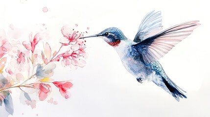 Fototapeta premium A hummingbird feeding on vibrant orange flowers in a serene garden during a bright sunny afternoon