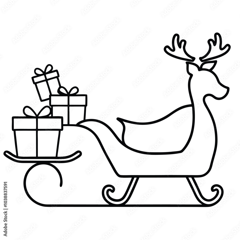 Sticker Vector Christmas Sleigh Art.