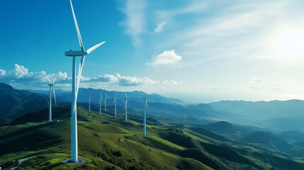 Sustainable Energy Landscape: Wind Farm Amidst Verdant Hills