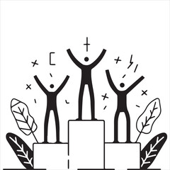 success, with figures but more like outline figures, icon type presentation, simple lines, like a logo for a business presentation.
