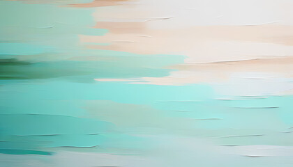 Serene abstract background with teal and beige brushstrokes and copy space
