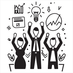 success, with figures but more like outline figures, icon type presentation, simple lines, like a logo for a business presentation.
