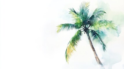 A vibrant palm tree swaying gently against a soft watercolor background in a tropical setting at sunset