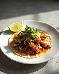 Fototapeta premium Gourmet Taco al Pastor with Pineapple Reduction