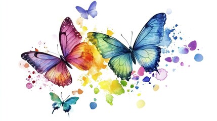 Fototapeta premium Colorful butterflies flying through a radiant background of blended hues in a serene atmosphere during a sunny day