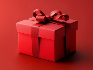 Obraz premium Elegant red gift box with a shiny ribbon bow, perfect for festive celebrations and special occasions, adding a touch of luxury and joy.