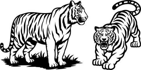 Tiger icon vector black and white concept