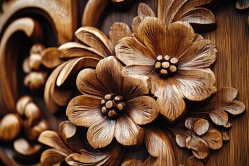 Close up of an intricately carved wooden ornament