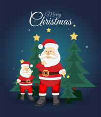 Merry christmas decorative festival wishes greeting design Christmas tree with santa Christmas vector design merry christmas greeting card