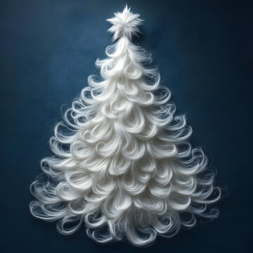 Elegant White Feather Christmas Tree. Minimalistic composition. Santa's Tree.  