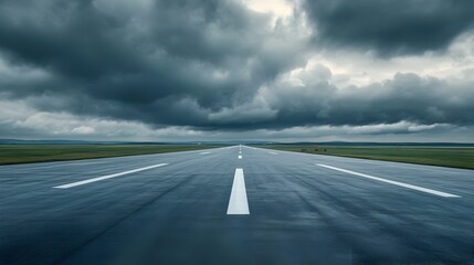 Fototapeta premium Empty Airport Runway with Cloudy Skies and Moody Lighting