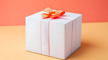 white gift box with ribbon on colorful background