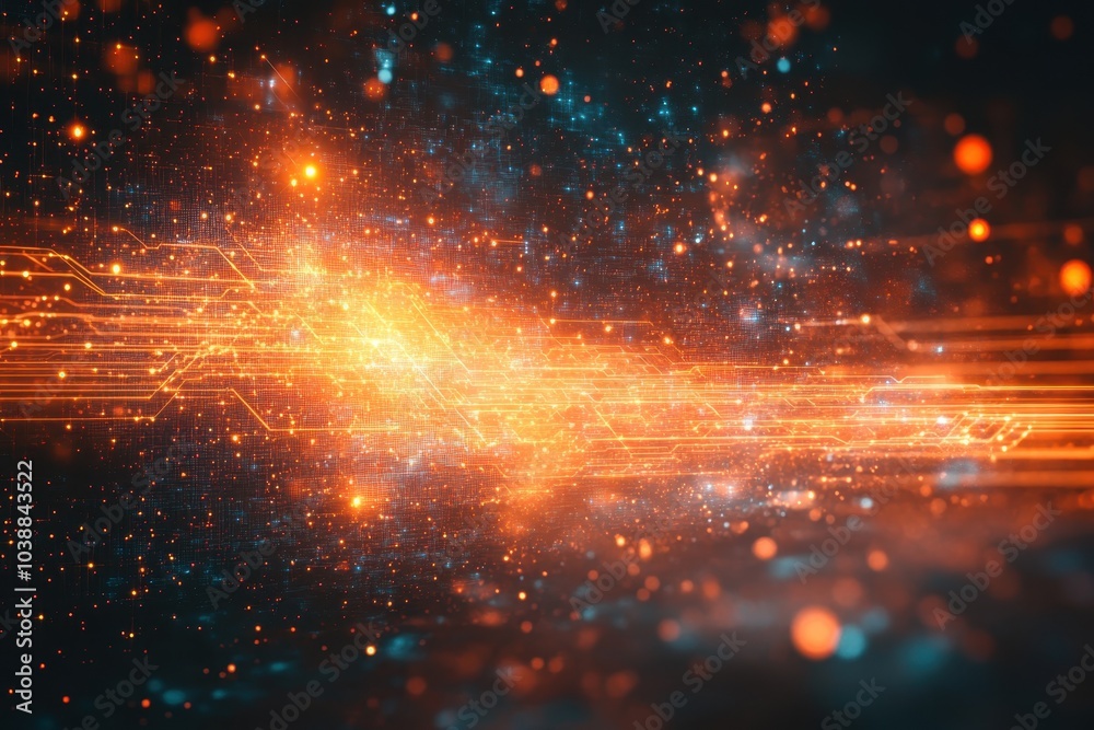 Poster dynamic abstract visualization of digital technology and energy flow in a cosmic setting