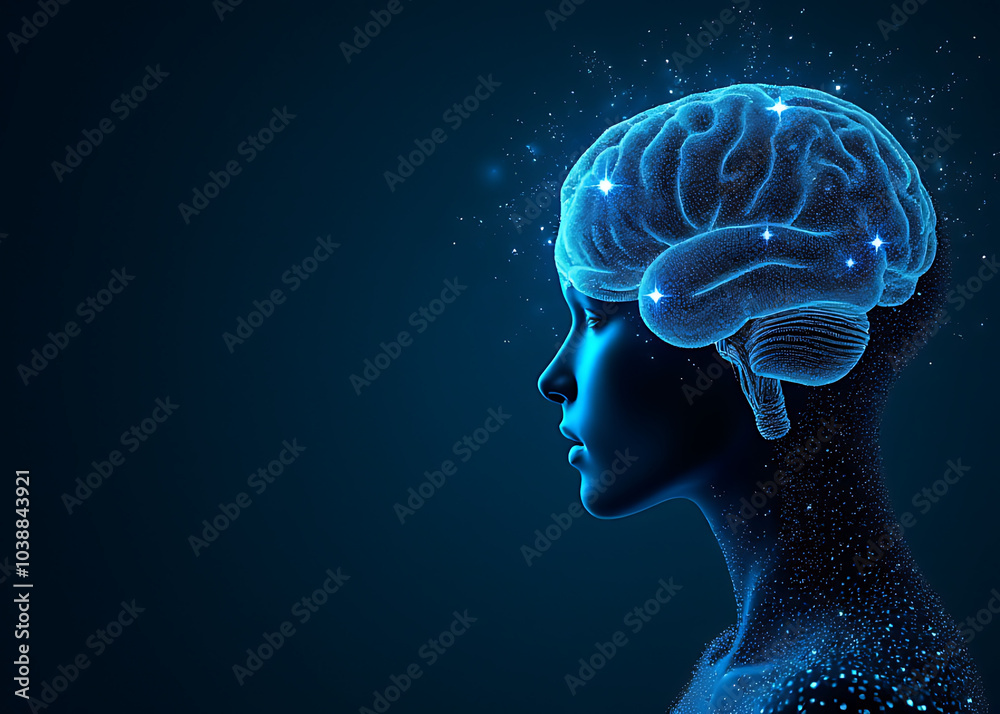 Poster Artificial intelligence used in futuristic presentations with ample copy space for tech and business stock photos.