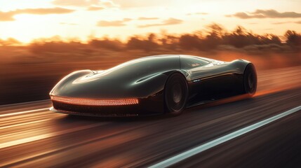 A sleek modern speeds through a blurred landscape 