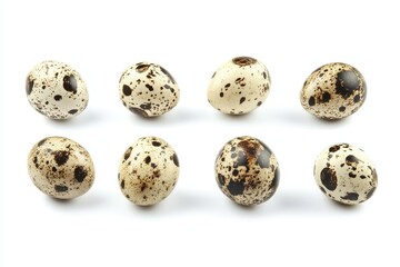 Obraz premium Collection of quail eggs on a white backdrop