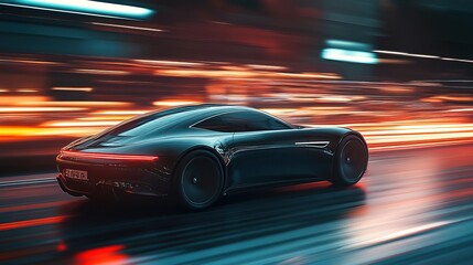 Fototapeta premium A sleek modern car speeds through a blurred landscape