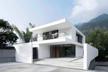minimalistic white house with garage showcasing modern design