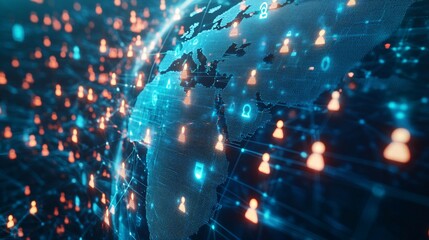 Global Network of Interconnected People Represented by Digital Icons