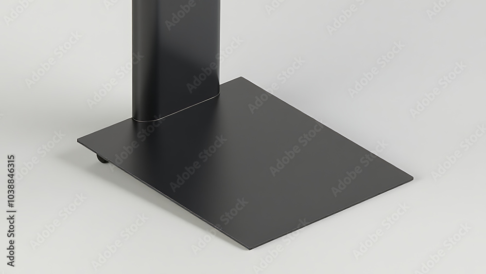 Poster black display stand showcases sleek products on a modern stand with a slim profile and compact footp
