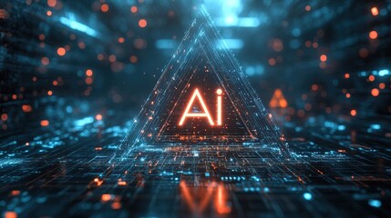 Internet cyberspace by a triangle with "AI" text, technology data particle 