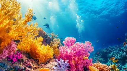 An invigorating scuba diving expedition in a vibrant coral reef, Diving equipment prepared on a sturdy dive boat, Underwater adventure style