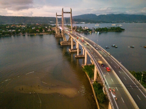 Aerial View of Merah Putih Bridge in Ambon Island, Maluku, Indonesia
