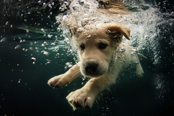 A dog is swimming in the water