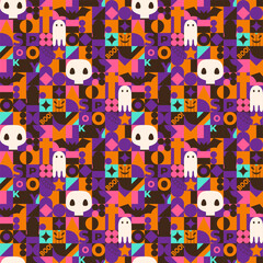 Halloween geometric seamless pattern in bright colors. Vector illustration