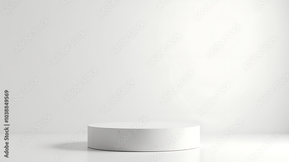 Poster Clean stone pedestal stands alone on a pristine backdrop with minimal decor and an empty white stage wall.