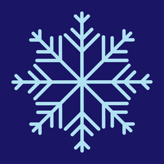 Simple single Snowflake icon sign symbol vector illustration isolated on blue background. Christmas icon. Abstract snow logo frost cold weather. Winter precipitation. Flat blue snowflake symbol EPS 10