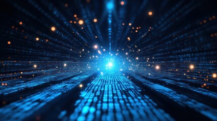 A digital representation of data streams and connectivity in a futuristic environment.