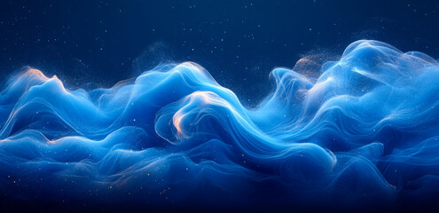 The image is a blue wave with a lot of white specks. The blue color gives a sense of calmness and tranquility, while the white specks add a sense of movement and energy