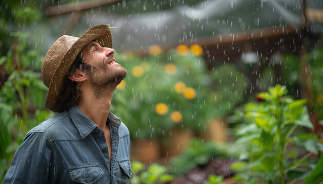 Un jardinier sous la pluie