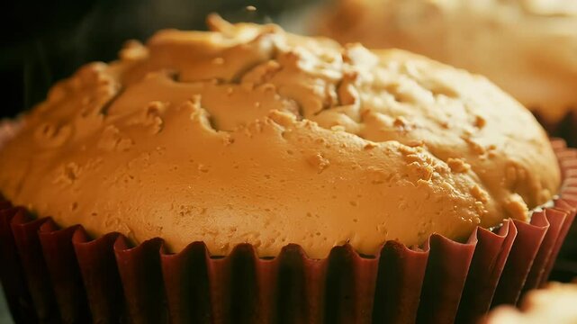 timelapse video chocolate muffins baking oven growth homemade cupcakes delicious detail presented 4K UHD appetizing visual