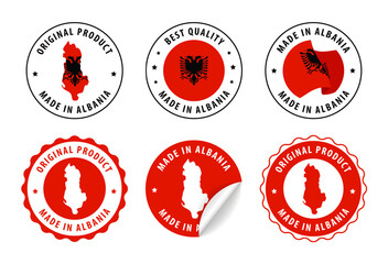 Albania - set of stamps and stickers with map and flag. Best quality. Original product. Vector illustration.