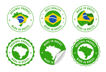 Brazil - set of stamps and stickers with map and flag. Best quality. Original product. Vector illustration.