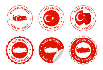 Turkey - set of stamps and stickers with map and flag. Best quality. Original product. Vector illustration.