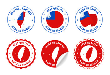 Taiwan - set of stamps and stickers with map and flag. Best quality. Original product. Vector illustration.
