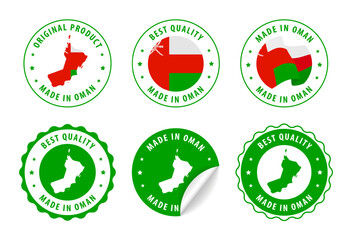 Oman - set of stamps and stickers with map and flag. Best quality. Original product. Vector illustration.