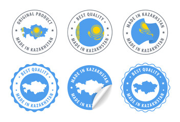 Kazakhstan - set of stamps and stickers with map and flag. Best quality. Original product. Vector illustration.